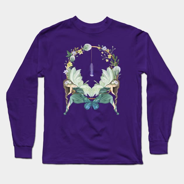 Golden Fairy Circle With Flowers And Crystals Long Sleeve T-Shirt by LittleBunnySunshine